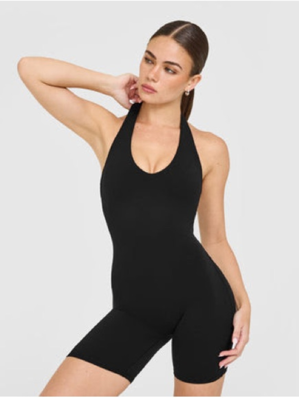 SOFTMOTION™ HALTER NECK ALL IN ONE SHORT white logo